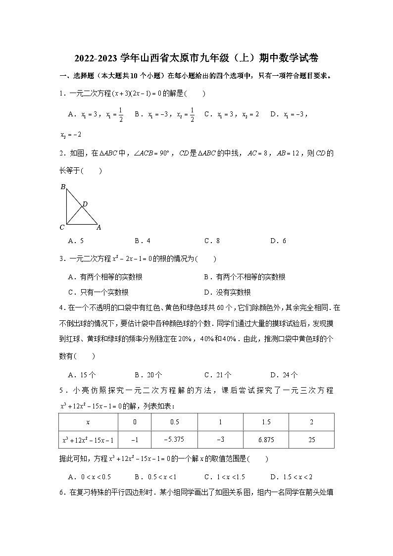2022-2023学年山西省太原市九年级（上）期中数学试卷及答案第1页