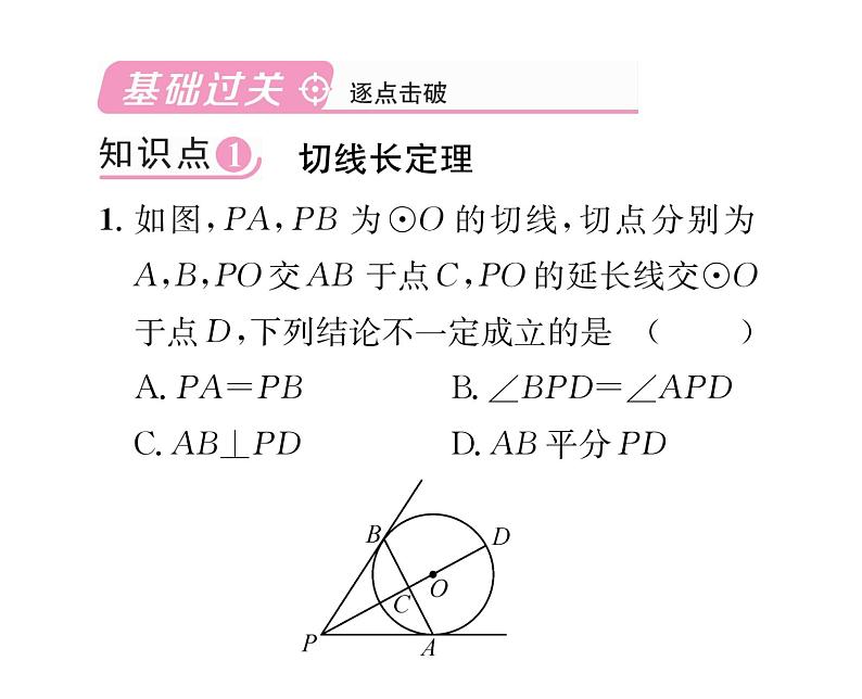 人教版九年级数学上册第24章24.2.2第3课时  切线长定理和三角形的内切圆课时训练课件PPT第2页