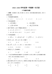 山东省枣庄市台儿庄区2023-2024学年八年级上学期第一次月清数学试题（月考）