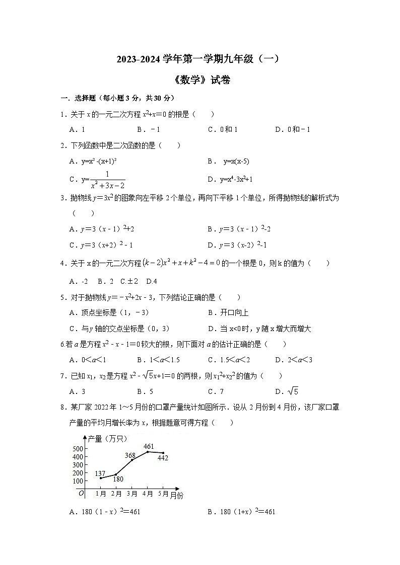 河南省新乡市牧野区河南师范大学附属中学2023-—2024学年上学期10月月考九年级数学试题（月考）第1页