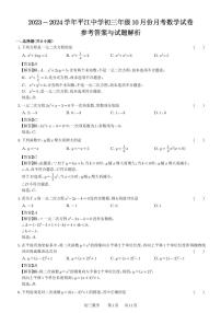 江苏省 苏州市平江中学校2023-2024学年上学期九年级10月份月考数学试卷