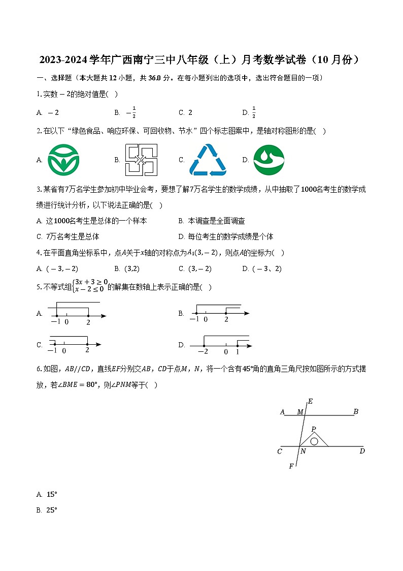 广西南宁市第三中学2023-2024学年八年级上学期月考数学试卷（10月份）01