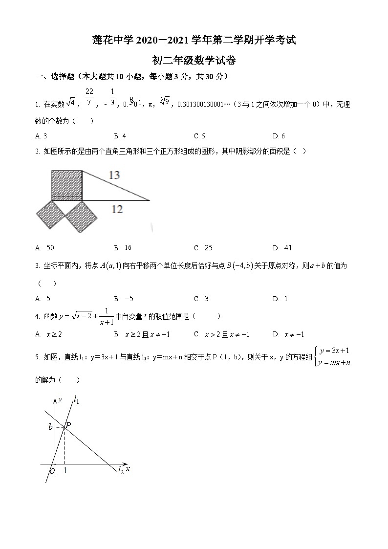 精品解析：广东省深圳市福田区福田区莲花中学2021年八年级下学期开学考试数学试题（原卷版）第1页