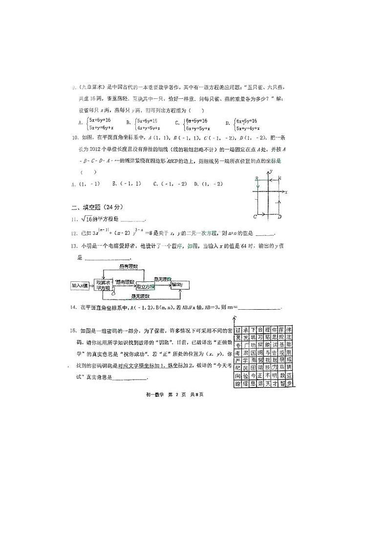 山东省济南市外国语学校2023-2024学年八年级上学期第一次月考数学试题第2页