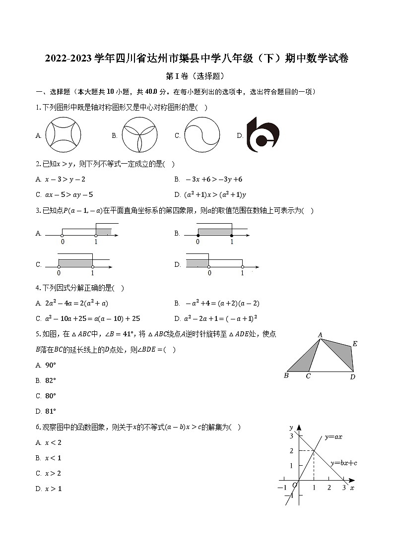 四川省达州市渠县中学2022—2023学年下学期八年级期中数学试卷第1页