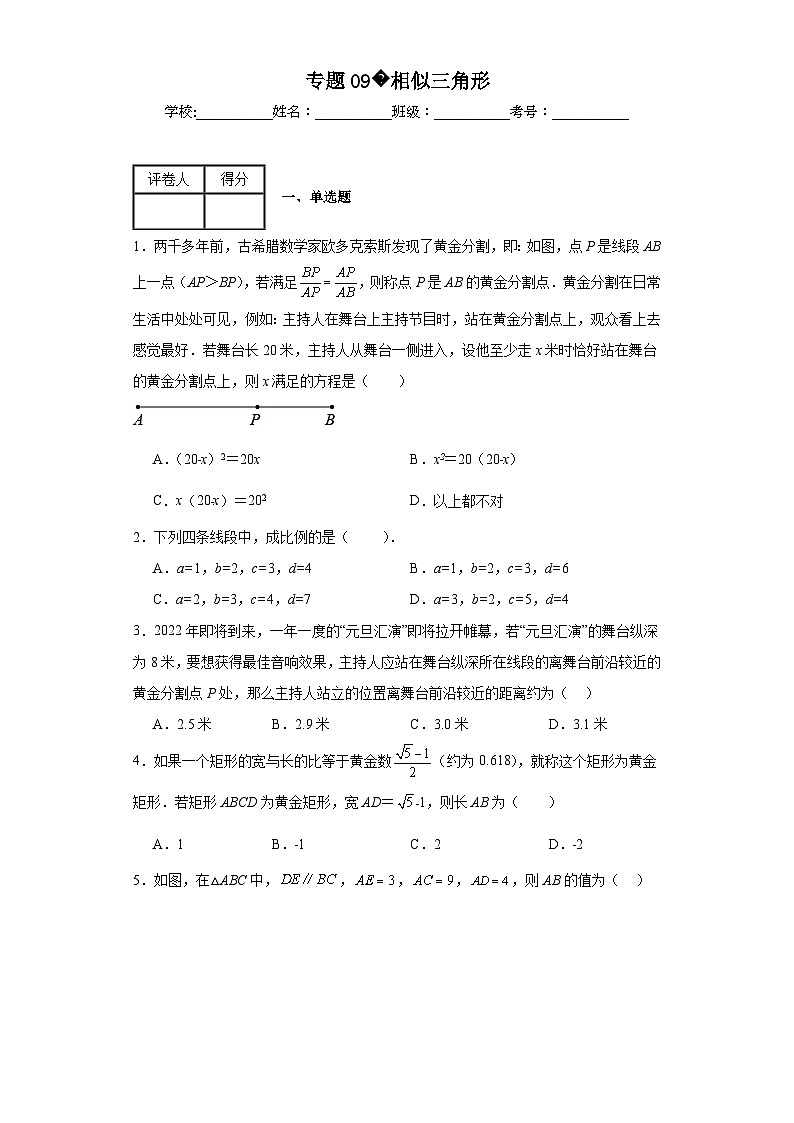 中考数学二轮专项训练专题09相似三角形含解析答案01