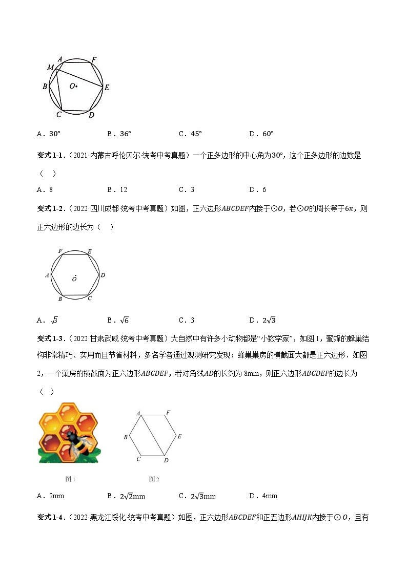 中考数学一轮复习常考题型突破练习专题30  正多边形与圆、与弧长公式、扇形面积、圆锥侧面积有关的计算（原卷版）第3页