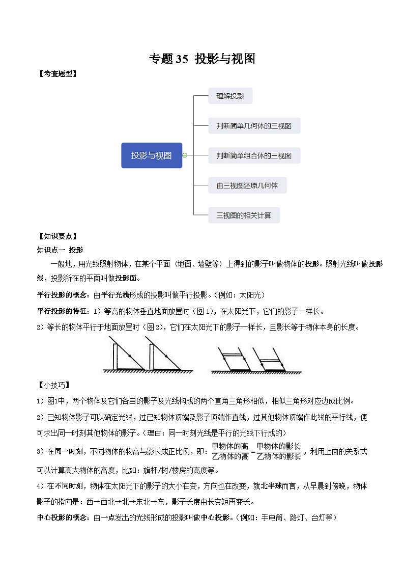 中考数学一轮复习常考题型突破练习专题35 投影与视图（原卷版）第1页