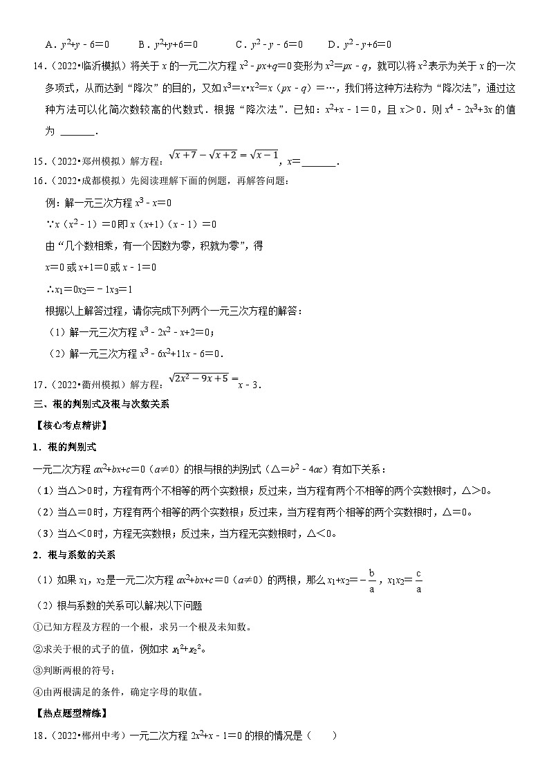 中考数学一轮复习核心考点精讲精练专题10 一元二次方程（原卷版）第3页