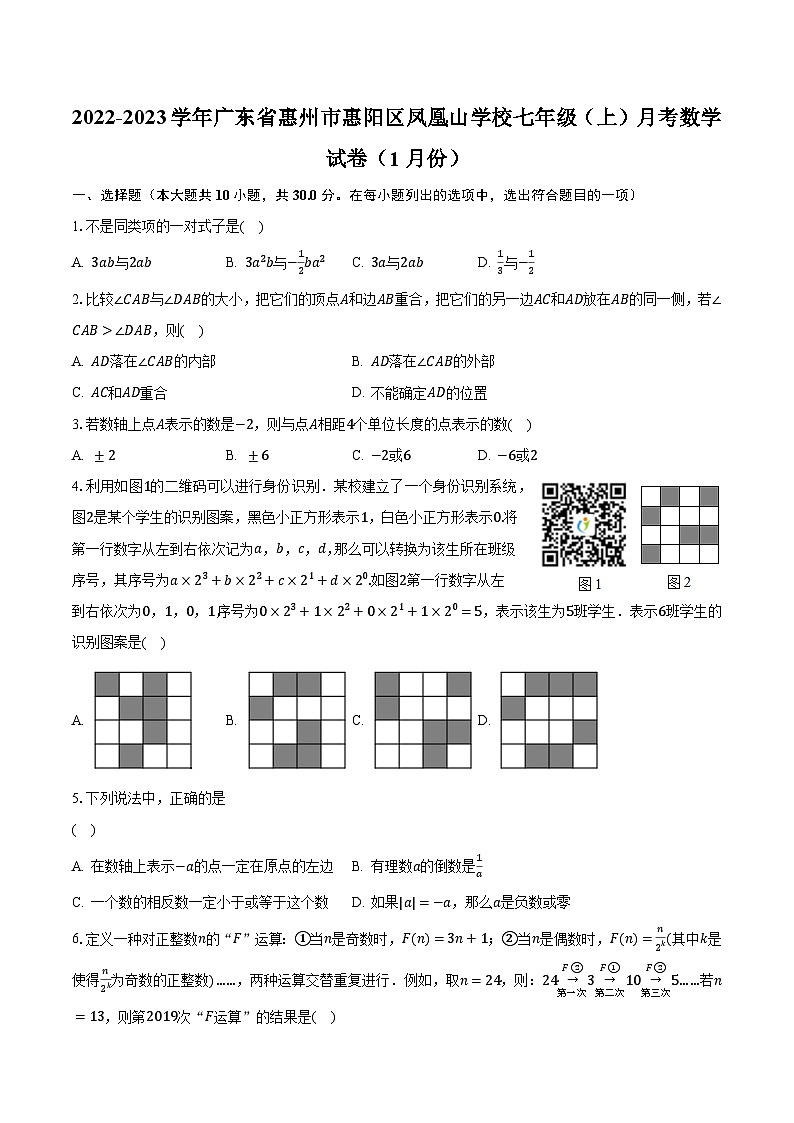 2022-2023学年广东省惠州市惠阳区凤凰山学校七年级（上）月考数学试卷（1月份）（含解析）第1页