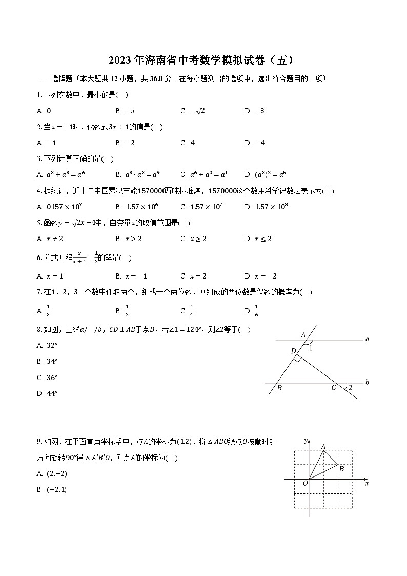 2023年海南省中考数学模拟试卷（五）（含解析）01