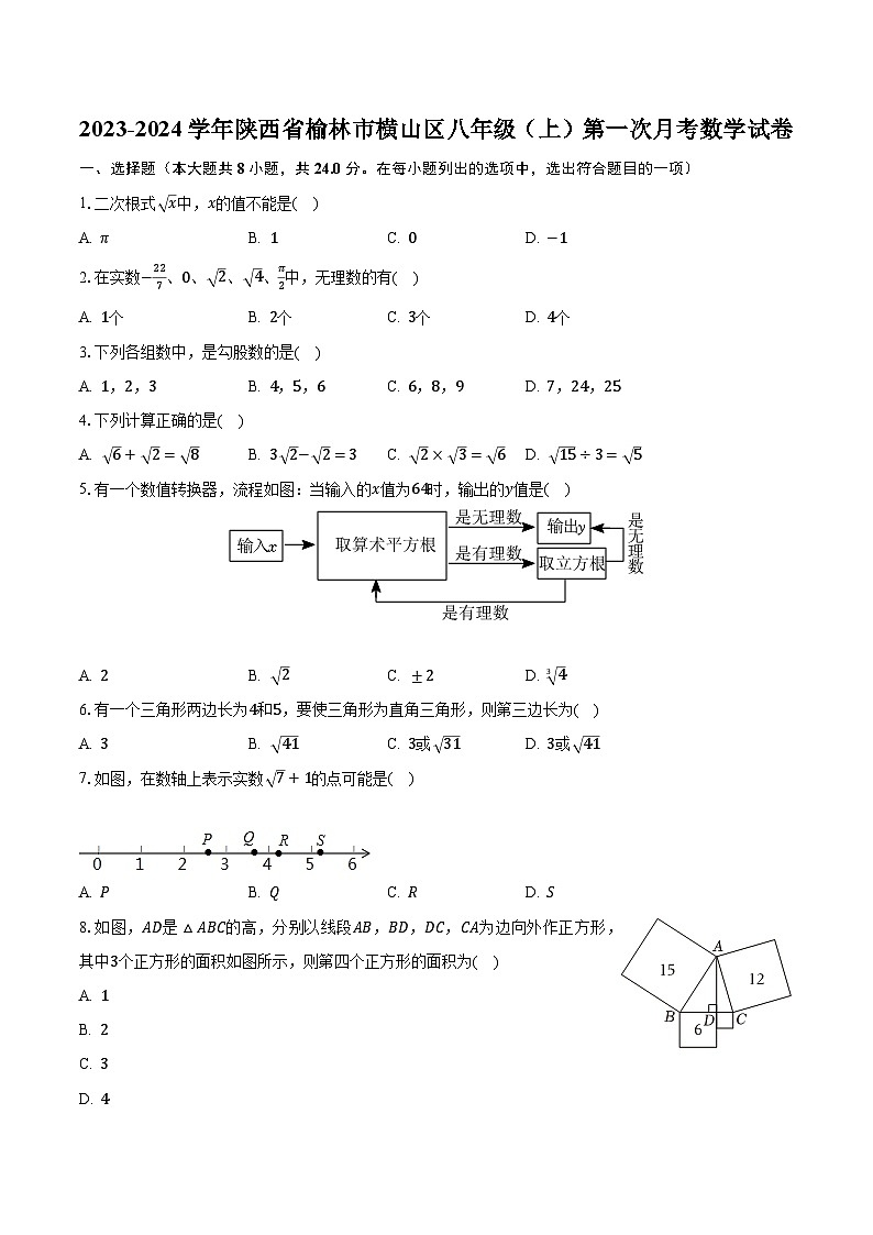 2023-2024学年陕西省榆林市横山区八年级（上）第一次月考数学试卷（含解析）第1页
