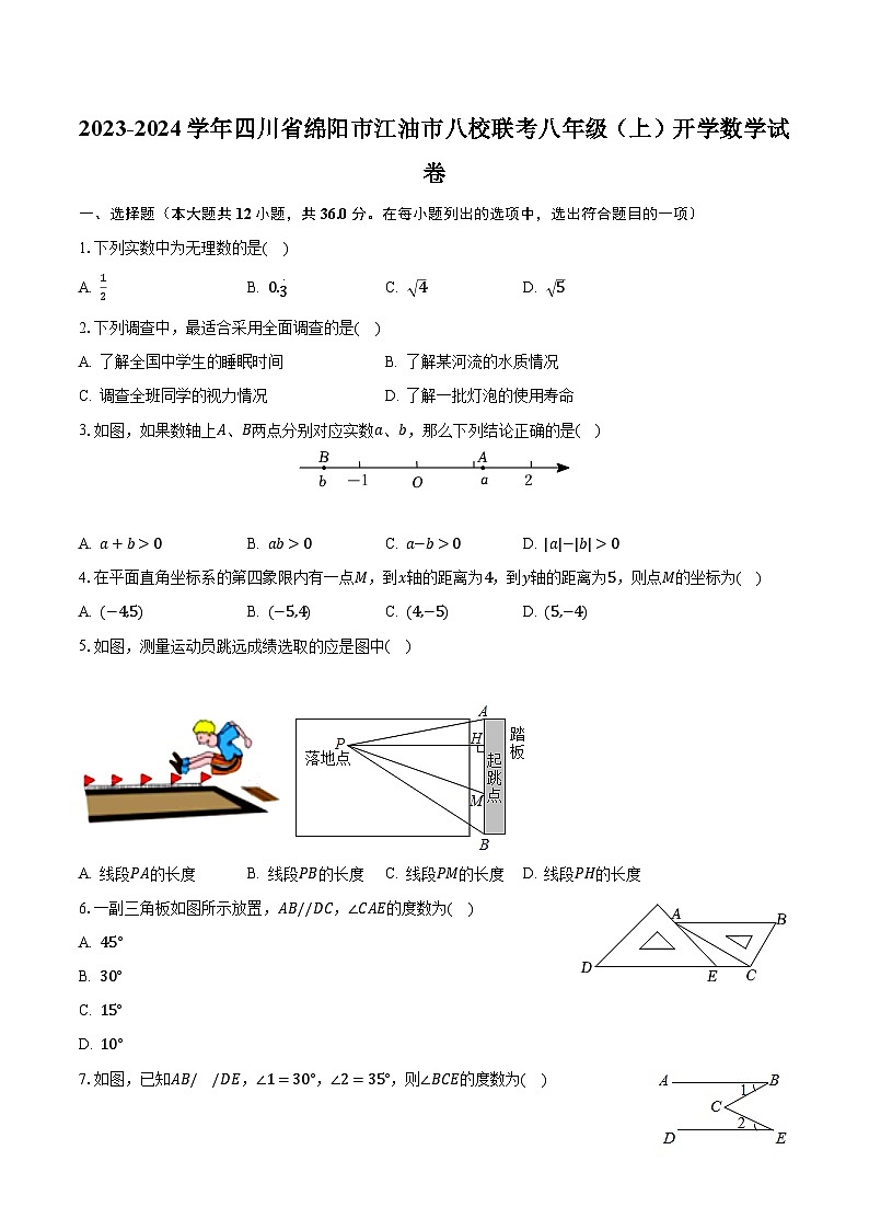 2023-2024学年四川省绵阳市江油市八校联考八年级（上）开学数学试卷（含解析）第1页