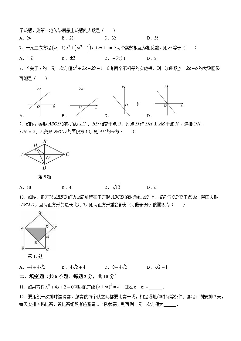 山东省枣庄市滕州市荆河街道滕南中学2023-2024学年九年级上学期10月月考数学试题(无答案)02