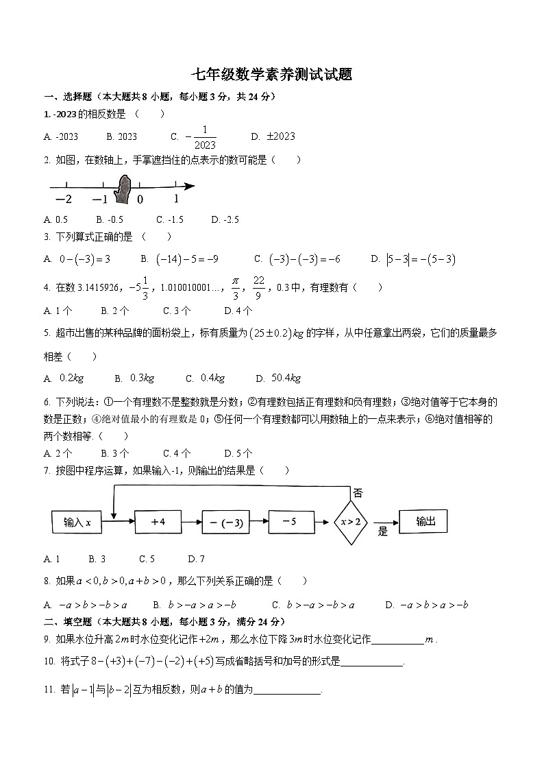 江西省南昌市江西师范大学附属中学红谷滩区滨江分校2023-2024学年七年级上学期月考数学试题(无答案)第1页