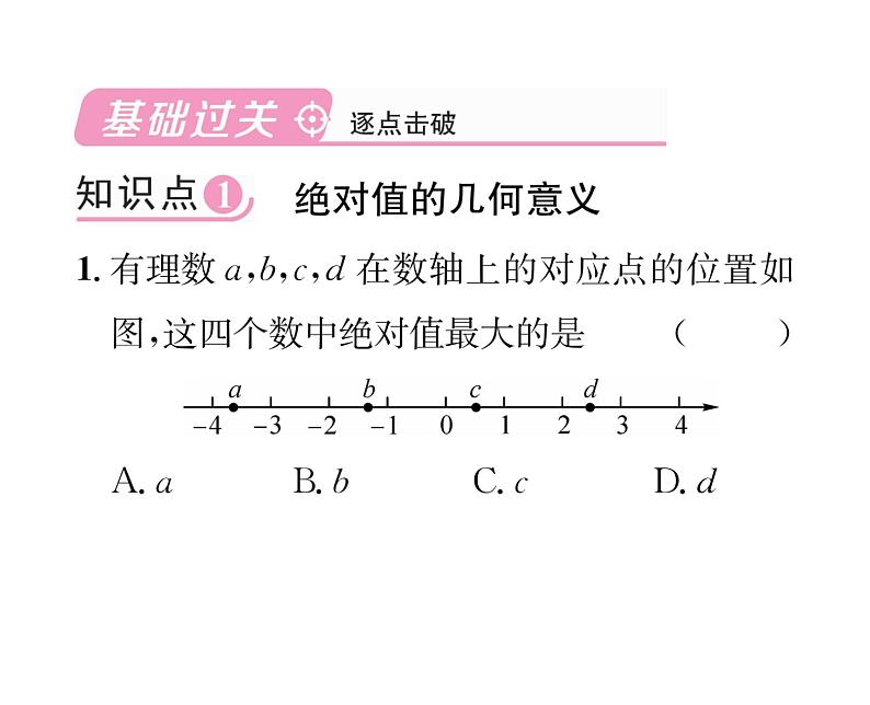 人教版七年级数学上第1章有理数1.2.4  绝对值第1课时  绝对值课时训练课件PPT02