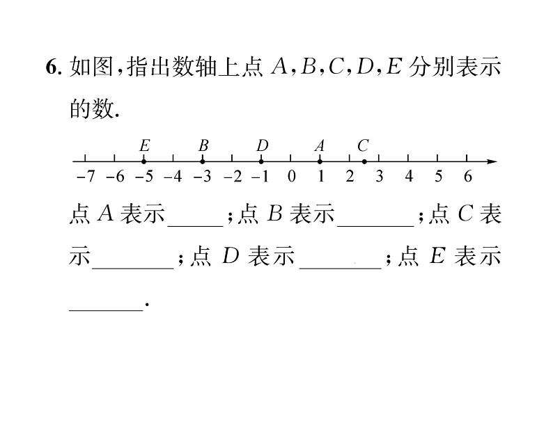 人教版七年级数学上第1章有理数1.2.2  数轴课时训练课件PPT第6页