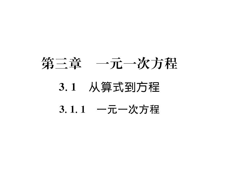 人教版七年级数学上第3章一元一次方程3.1  从算式到方程3.1.1  一元一次方程课时训练课件PPT01