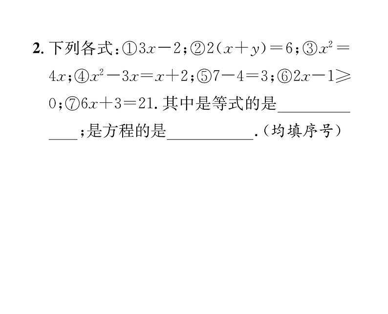 人教版七年级数学上第3章一元一次方程3.1  从算式到方程3.1.1  一元一次方程课时训练课件PPT03