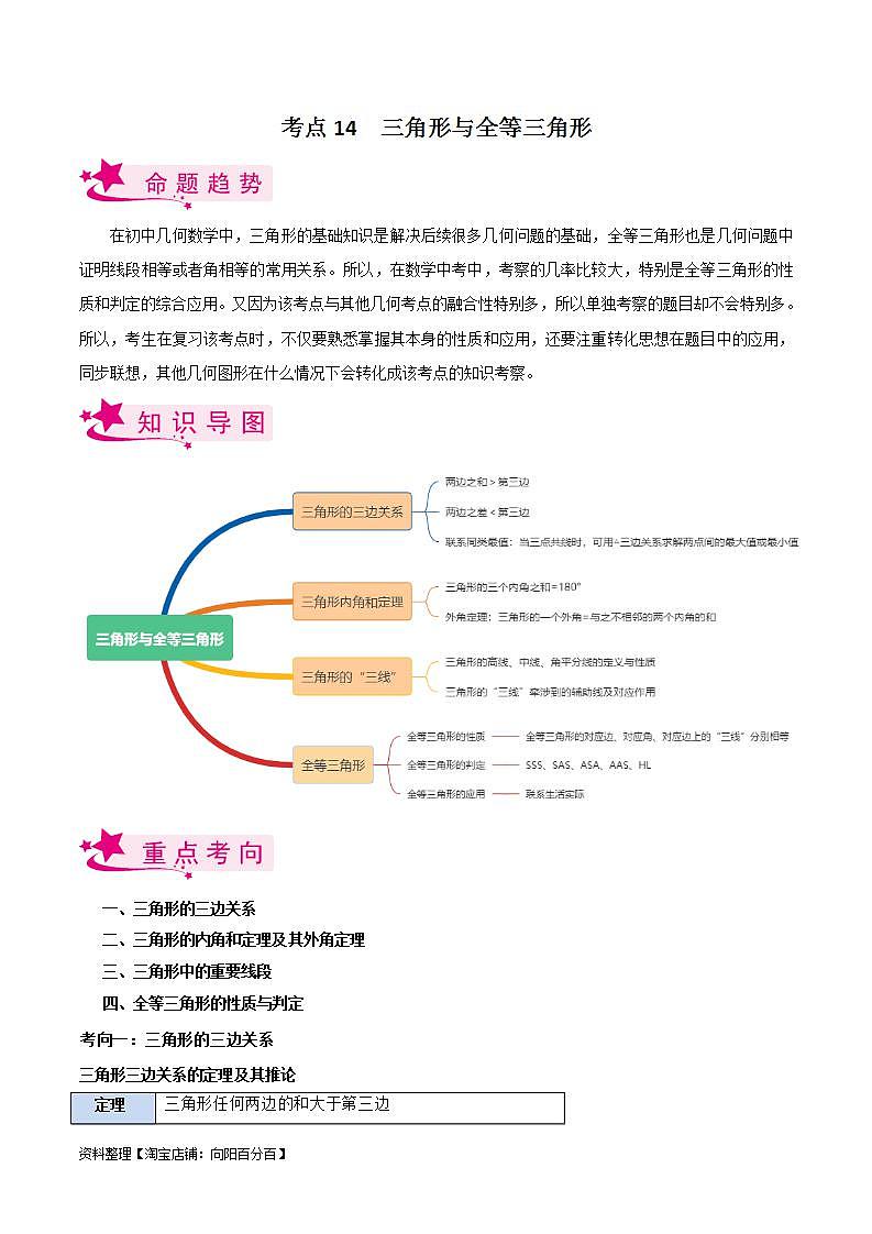 中考数学一轮复习考点过关训练考点14 三角形与全等三角形（含解析）第1页