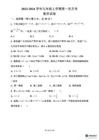 河南省周口市川汇区周口恒大中学2023-2024学年九年级上学期10月月考数学试题