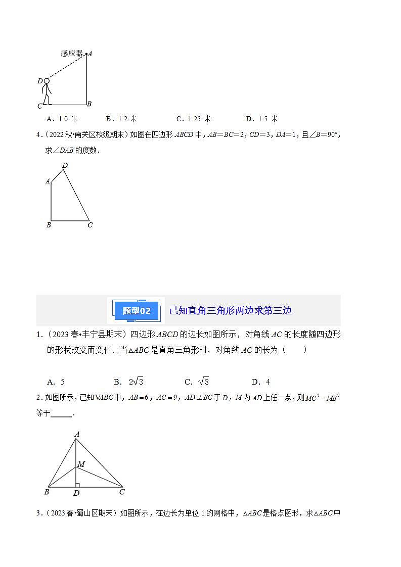 【期中真题】2023-2024学年八年级数学上册 期中真题分类专题汇编 专题01勾股定理在直角三角形中的应用 （原卷版）第2页