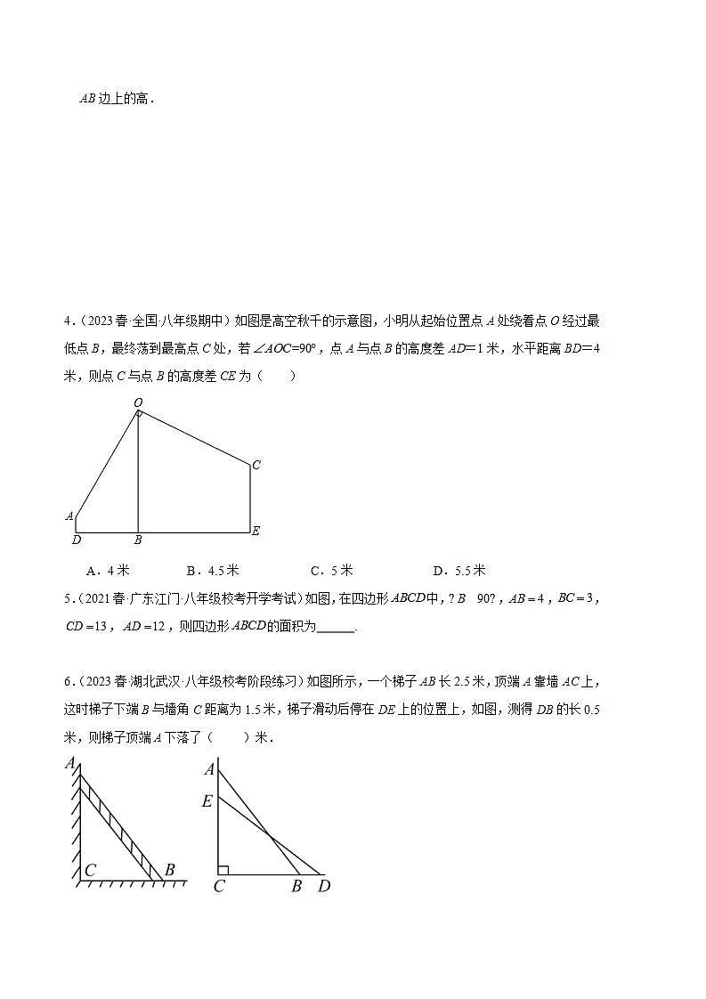 【期中真题】2023-2024学年八年级数学上册 期中真题分类专题汇编 专题01勾股定理在直角三角形中的应用 （原卷版）第3页