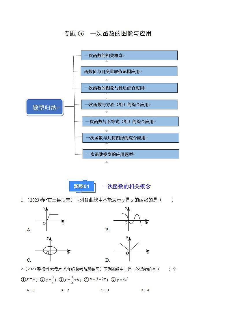 【期中真题】2023-2024学年八年级数学上册 期中真题分类专题汇编 专题06一次函数的图象与应用（原卷版）第1页
