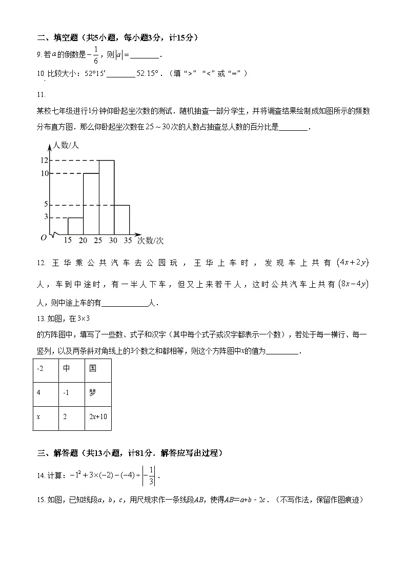 精品解析：陕西省榆林市绥德县2021-2022学年七年级上学期期末考试数学试题03