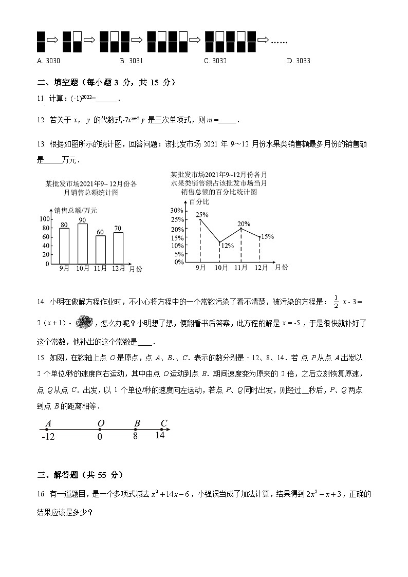 精品解析：河南省郑州外国语中学2021-2022学年七年级上学期期末数学试题（原卷版）第3页