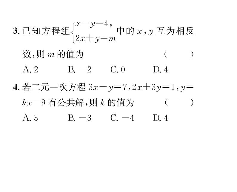 人教版七年级数学下第八章二元一次方程组滚动强化练习(三)课时训练课件PPT第3页