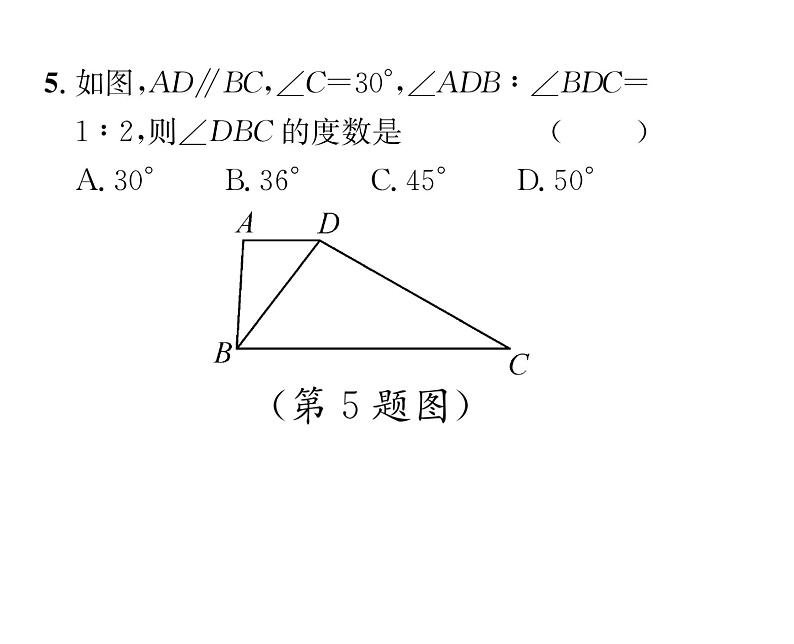 人教版七年级数学下第五章相交线与平行线滚动强化练习(二)课时训练课件PPT第6页