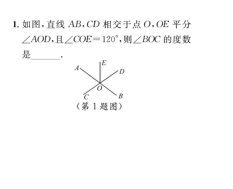 人教版七年级数学下第五章相交线与平行线专题一相交线中角度的计算与说明课时训练课件PPT第2页