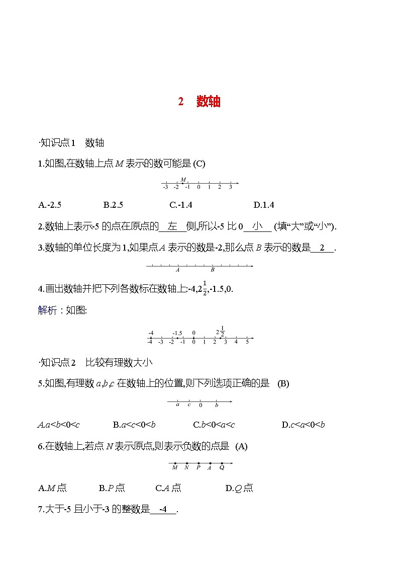 第二章　2　数轴 提分作业 2023-2024北师大版数学七年级上册01