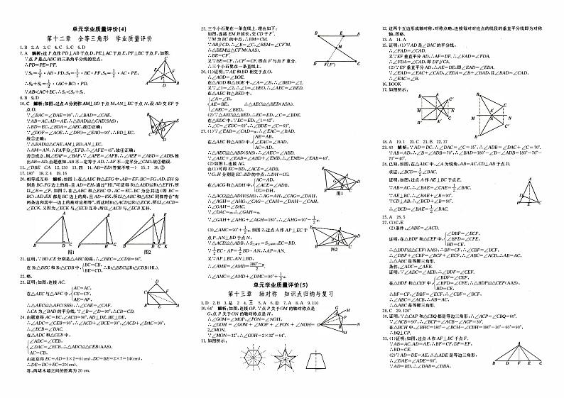 人教版八年级上册《数学》专辑参考答案第2页