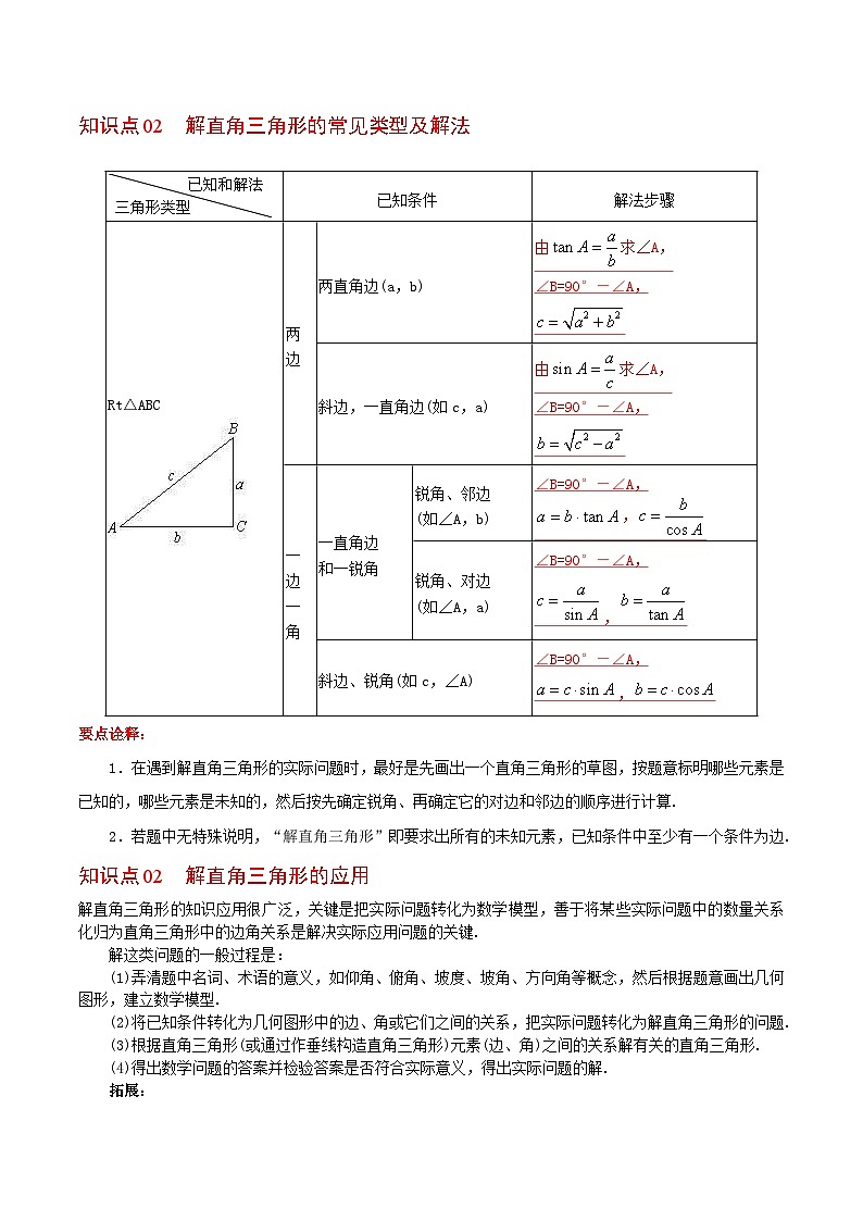 人教版数学九年级下册同步精品讲义第11课  解直角三角形及其应用（2份打包，原卷版+含解析）02