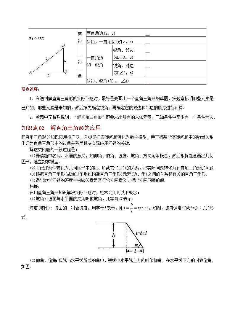 人教版数学九年级下册同步精品讲义第11课  解直角三角形及其应用（2份打包，原卷版+含解析）02