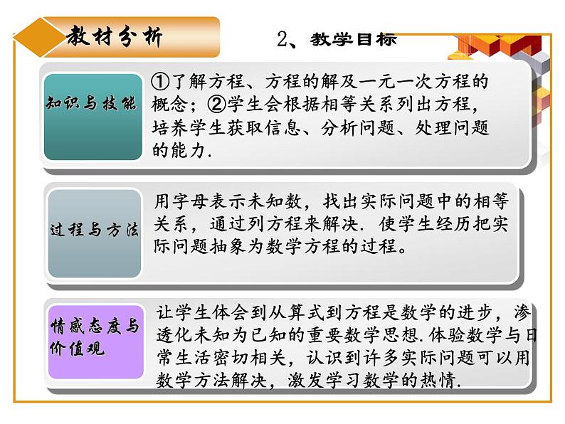 人教版七年级上册3.1.1 一元一次方程说课课件第3页