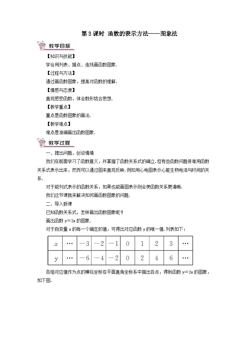 第12章一次函数12.1函数第3课时函数的表示方法--图象法教案（沪科版八年级数学上册）01