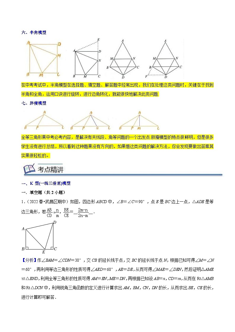 北师大版数学八年级下册考点梳理+精讲精练专题05 全等三角形七大模型（含解析）第3页