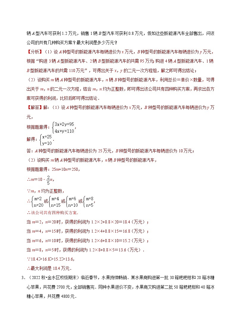 （人教版）七年级数学下册期末专题 二元一次方程与一元一次不等式组 实际应用题专训30题（2份打包，原卷版+解析版）02