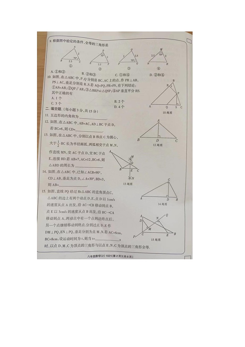 河南省周口市+西华县青华中英文学校2023-2024学年八年级上学期10月月考数学试题02