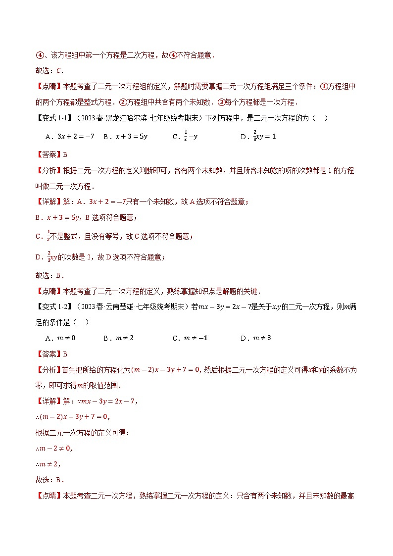 专题3.4 二元一次方程组的解法【十大题型】（举一反三）（沪科版）（解析版）第2页