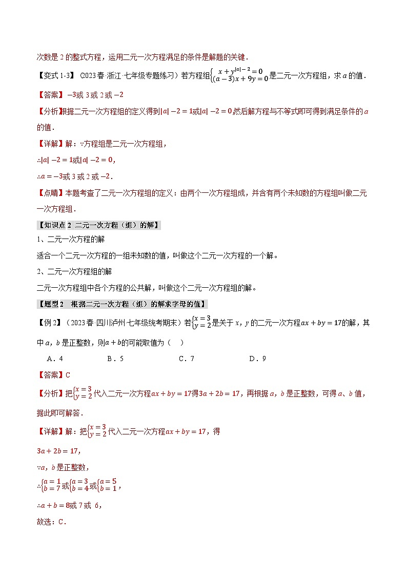 专题3.4 二元一次方程组的解法【十大题型】（举一反三）（沪科版）（解析版）第3页