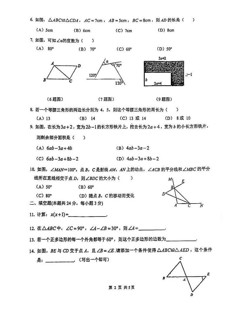 北京市海淀区首师大附中一分校2023~2024学年第一学期八年级上期中数学试卷02