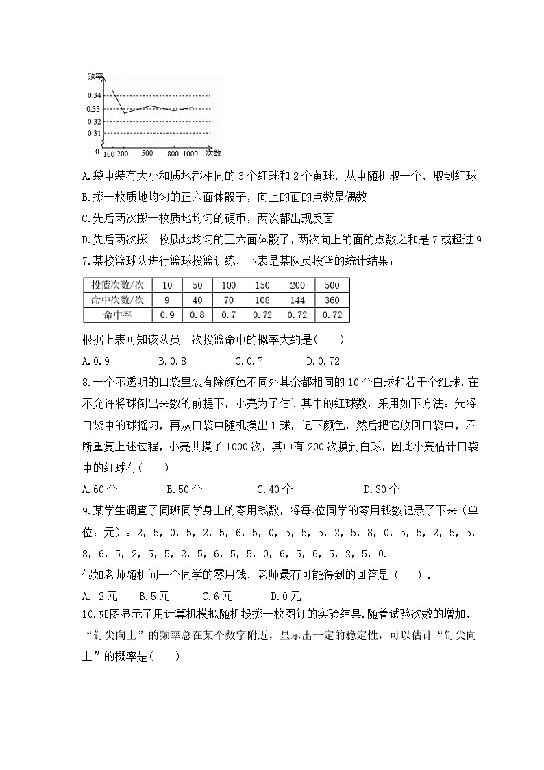 2023年浙教版数学九年级上册《2.3 用频率估计概率》同步练习（含答案）第2页