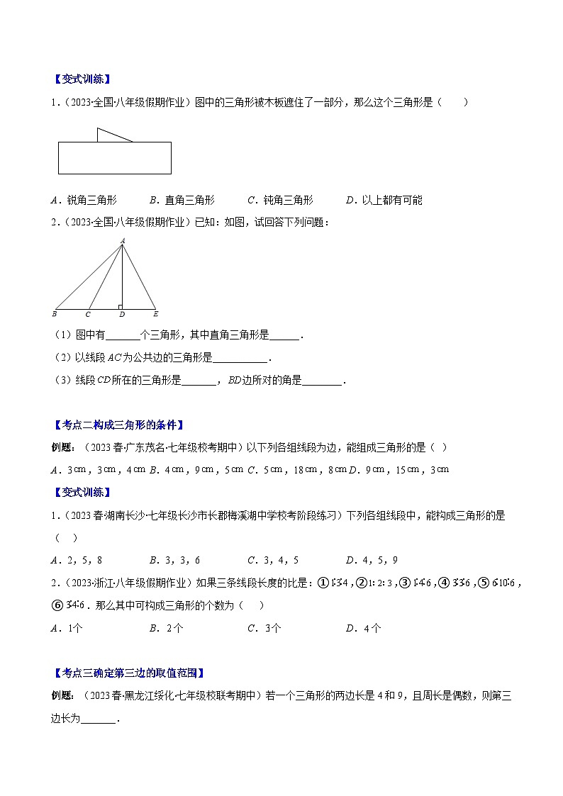 专题11.1 三角形的三边关系、高线、中线及角平分线之十大考点(原卷版)第2页