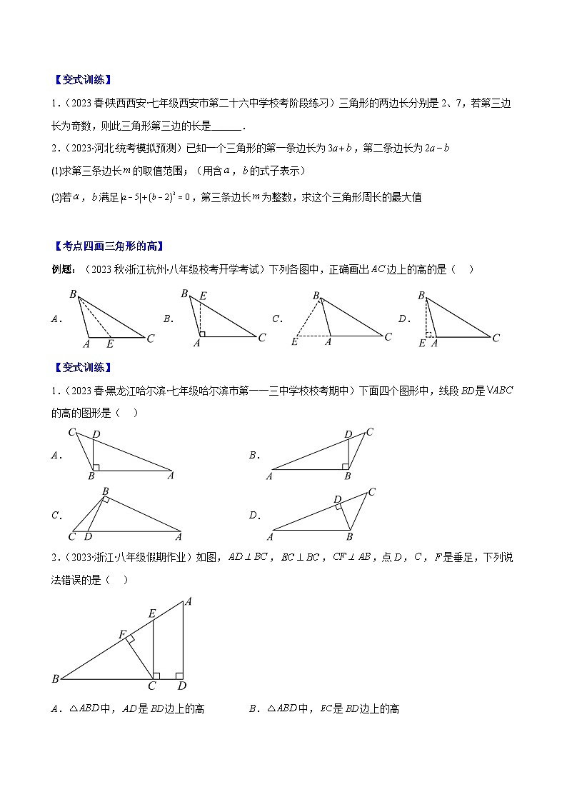 专题11.1 三角形的三边关系、高线、中线及角平分线之十大考点(原卷版)第3页