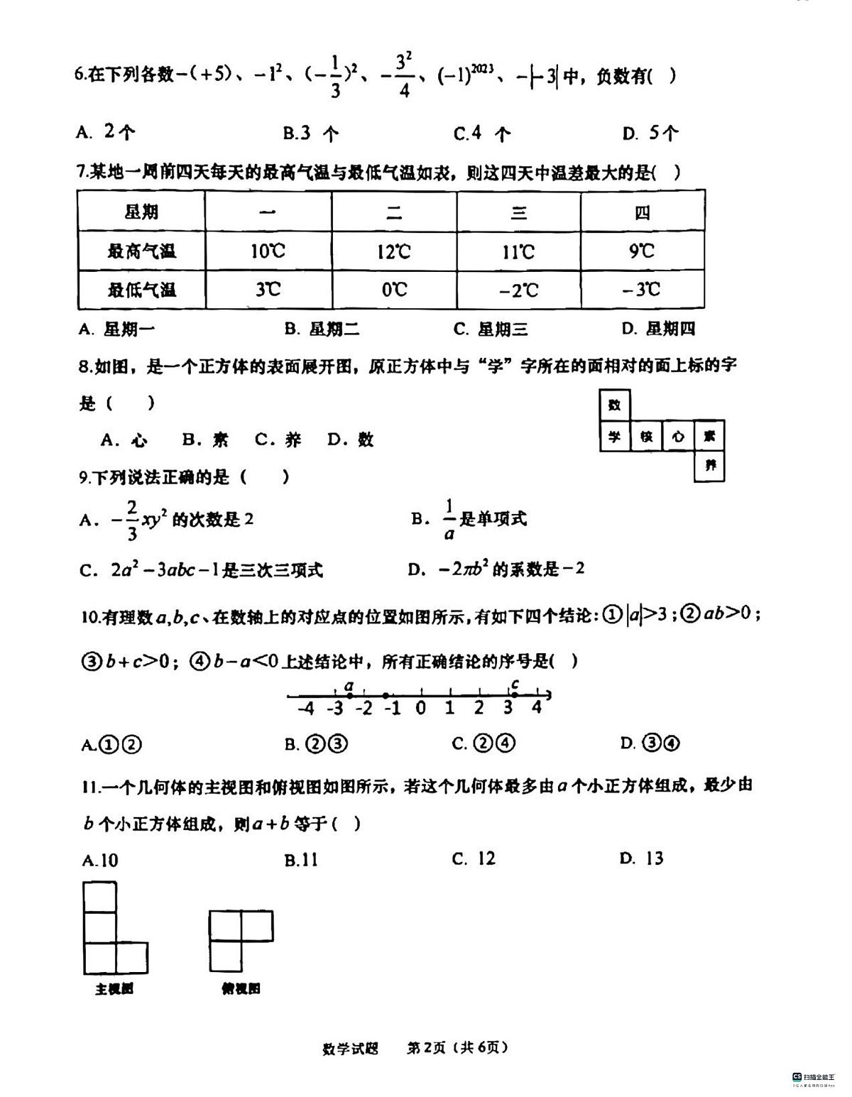 山东省济南高新技术产业开发区2023-2024学年七年级上学期11月期中数学试题第2页