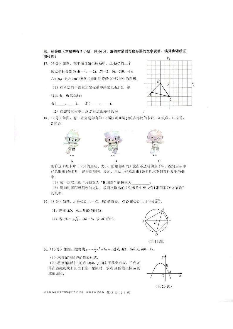 浙江省温州市乐清市山海联盟2023--2024学年九年级上学期期中数学卷03